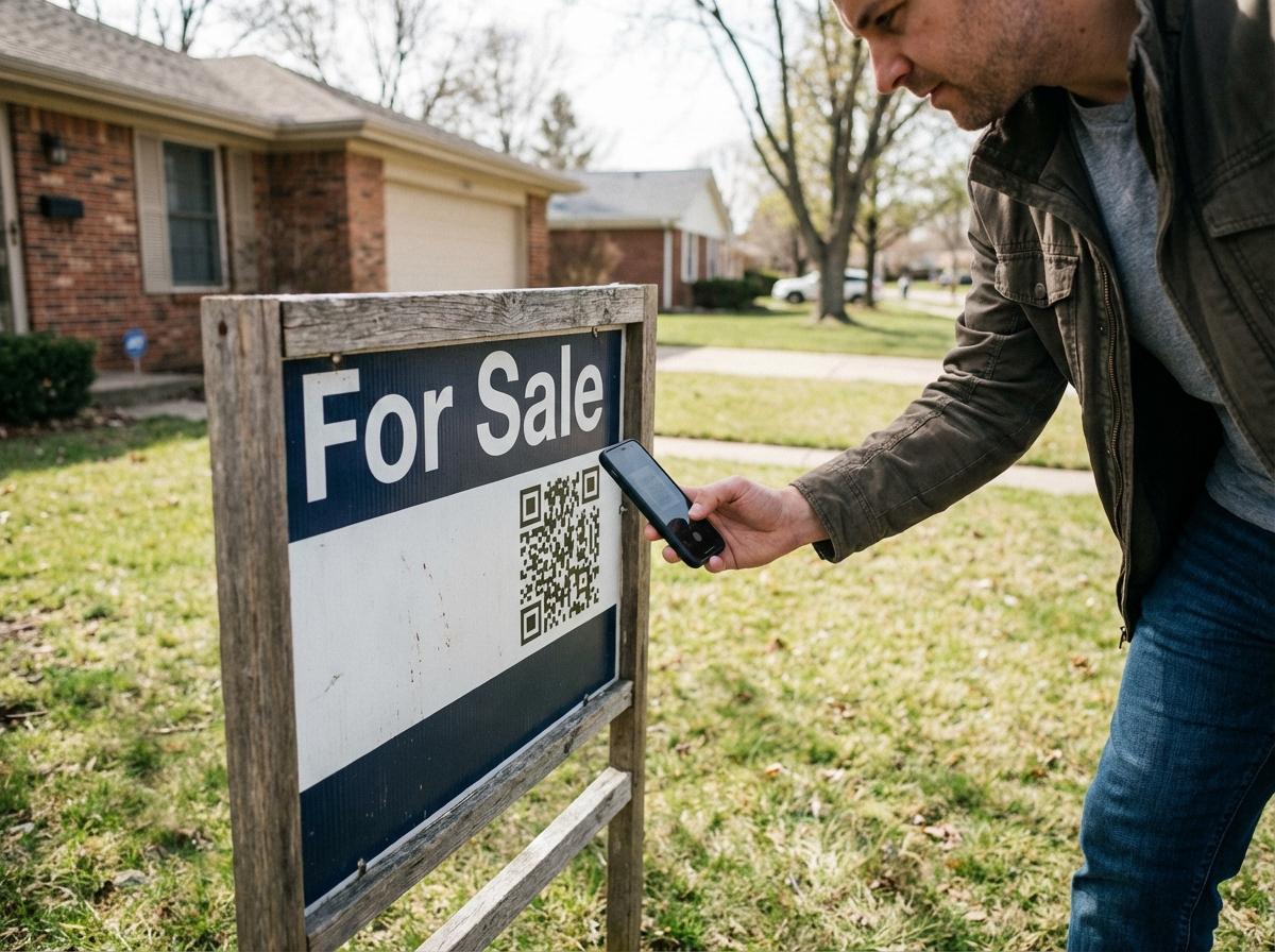 Foto af ejendomsmægler, der scanner QR-kode ved boligvisning