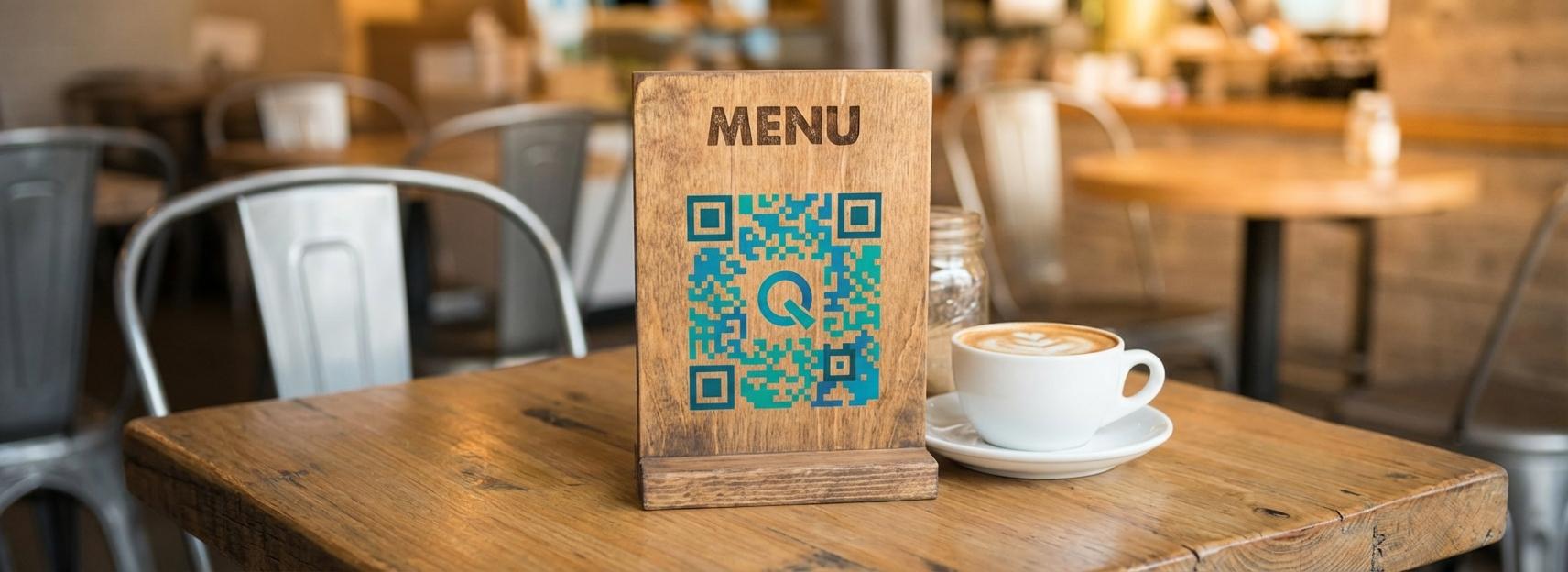 QR kode på menu-skilt i en café som eksempel på fysisk brug.
