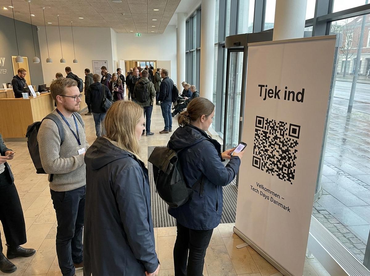 Brugere scanner QR-koder ved event-checkin.
