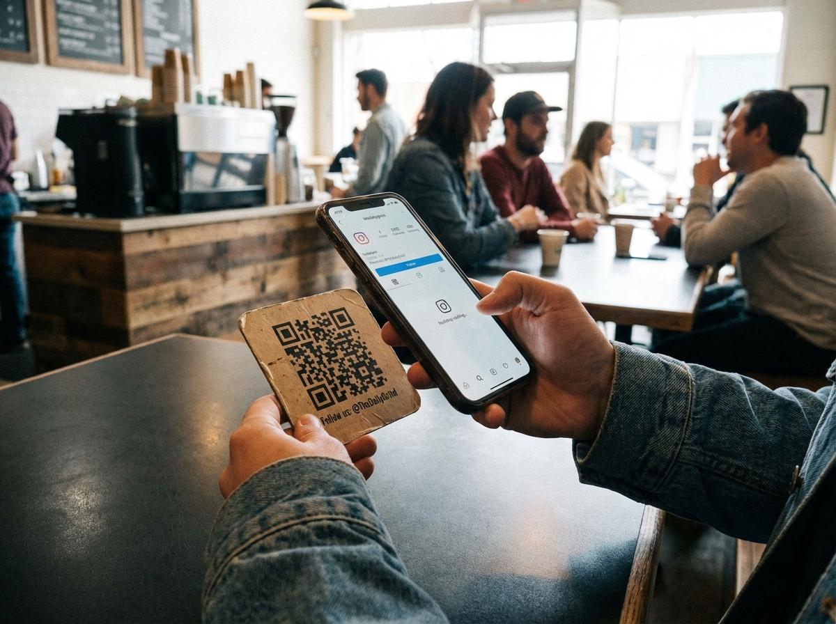 QR-kode fører brugeren fra fysisk kort til social profil.