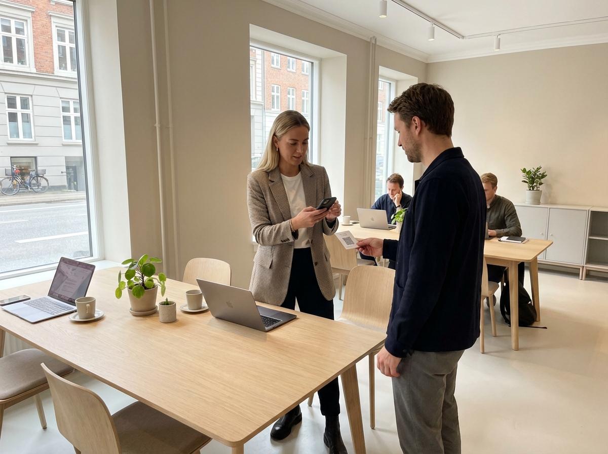 QR-kode vist i kontormiljø som branded use case.